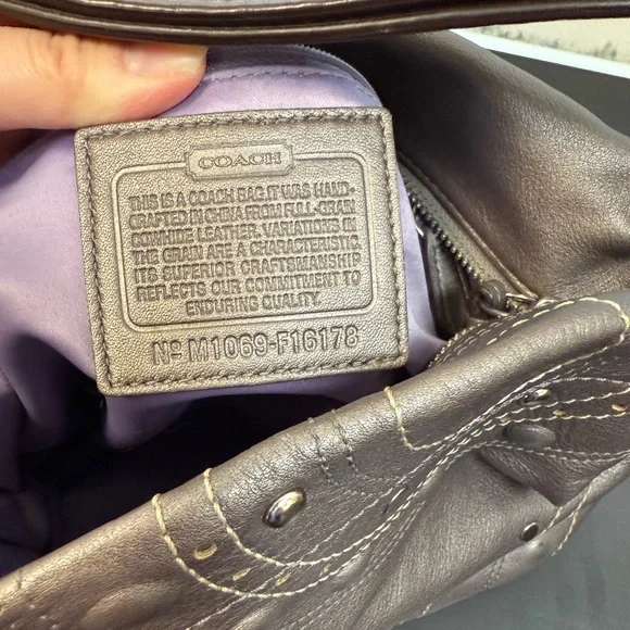 Coach Gray Silver Leather Studded Embossed Shoulder Crossbody Bag - Picture 2 of 7